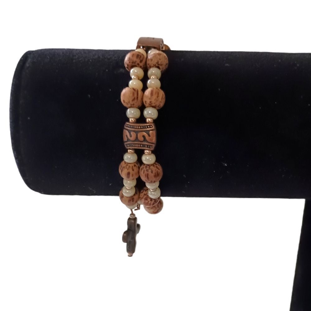 LIVE Beaded Bracelet Memory Wire Adjusts Bangle Cross Religious Inspirational - Picture 7 of 16